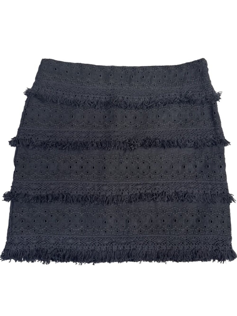HD In Paris Black Fringe Lace Mini Skirt 8 Linen Blend Anthropologie Comfort